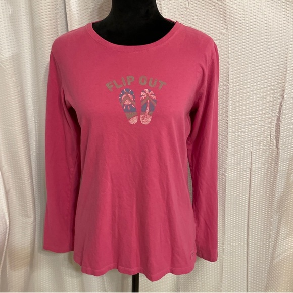 Life Is Good pink long sleeve tee t-shirt with flip flops graphic size medium. - Picture 1 of 8